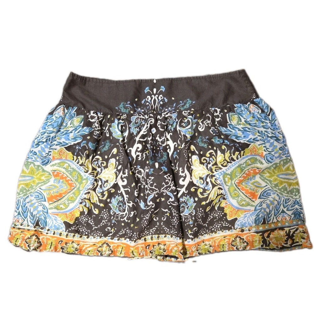 Lucky Brand Skirt Women XL Brown Floral Pull On Elastic Back Lined Cotton Casual